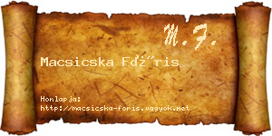 Macsicska Fóris névjegykártya